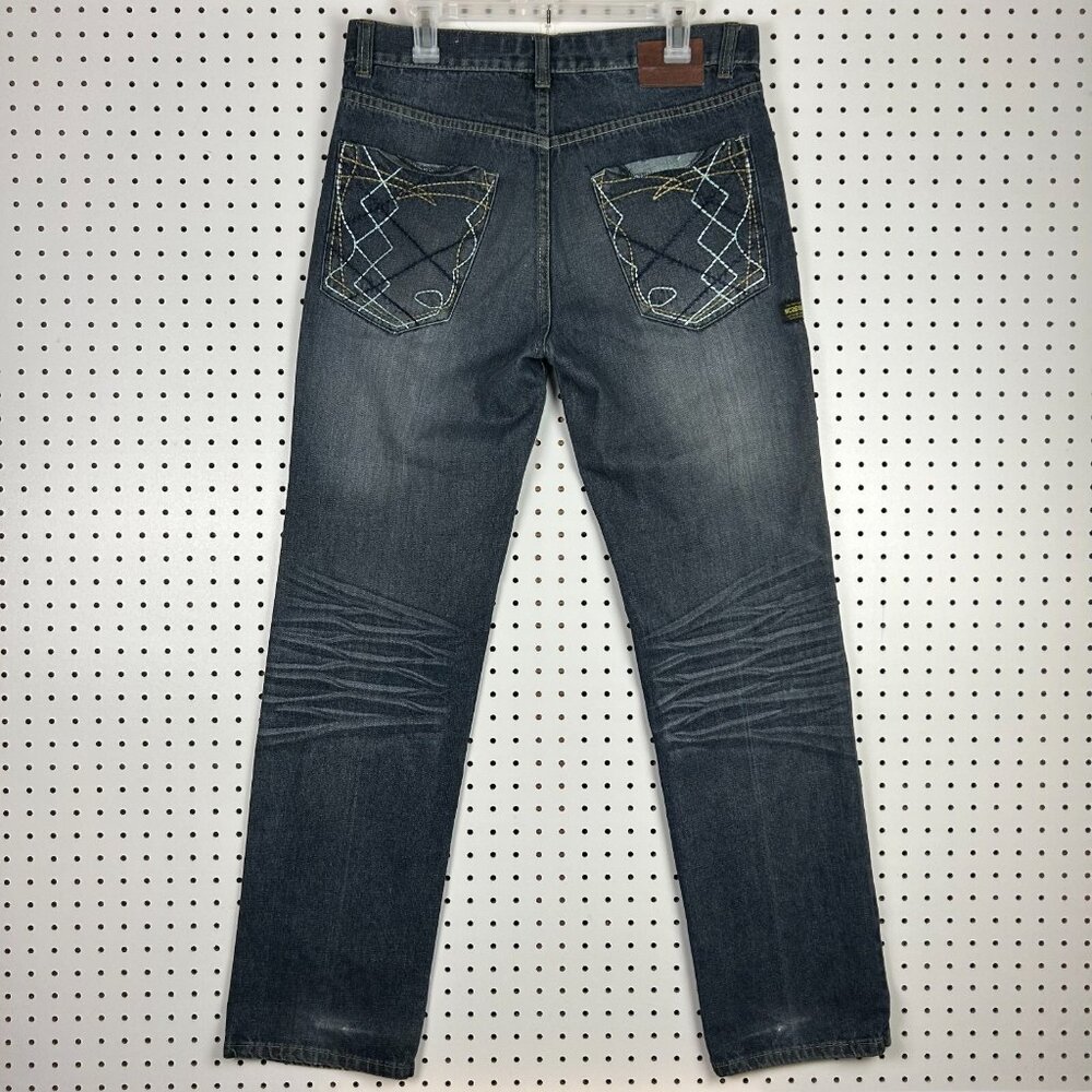 Phat Farm Y2K Gothic Jean 34x34 Straight Fit Honeycomb 90s Hip Hop Stitched Blue